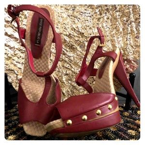 Burgundy Red Peep Toe Strap Heels